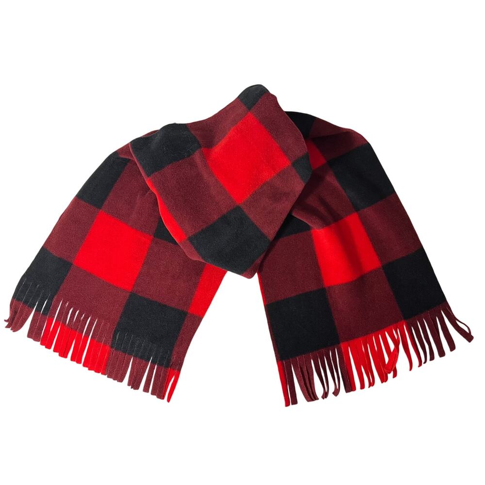 Enerwear Red Black Buffalo Plaid Tassel Scarf